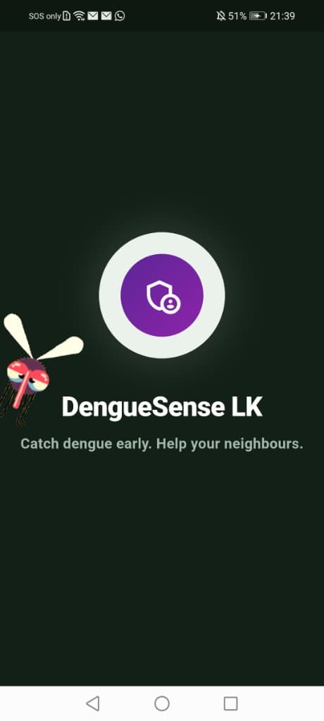DengueSense LK splash screen with shield logo